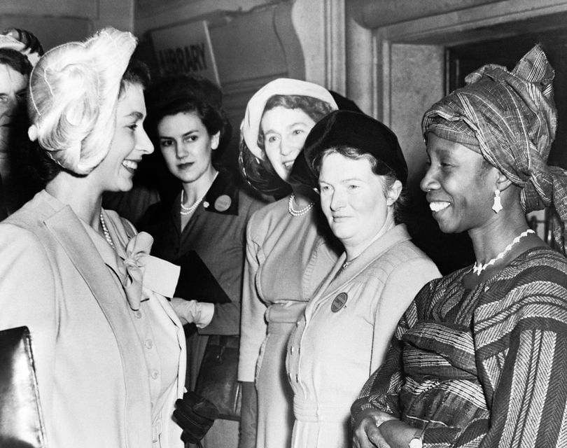 Princess Elizabeth chatting to young members at a meeting of Mothers’ Union at Central Hall in London in 1949 (PA)