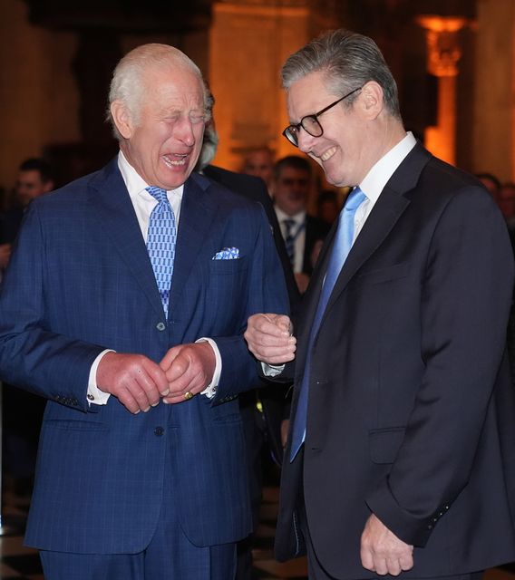 The King and Prime Minister Sir Keir Starmer during a reception for international business leaders at St Paul’s Cathedral (Lucy North/PA)