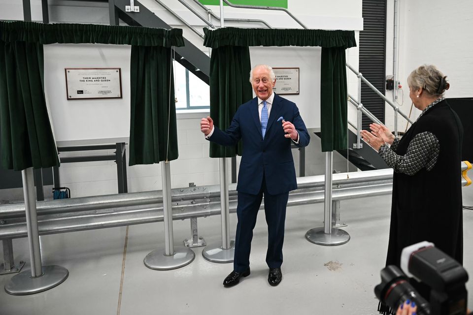 The King unveiled plaques marking the opening of the first two Coronation Food Project hubs, one in person in south-east London and the other virtually in Knowsley, Merseyside (Justin Tallis/PA)