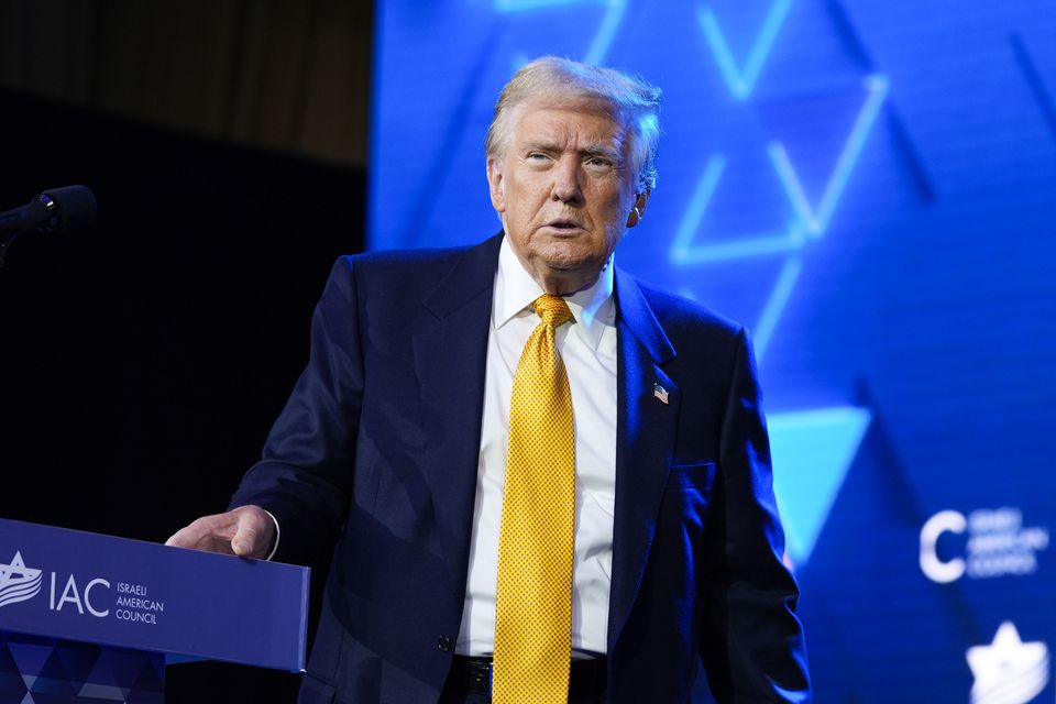 Republican presidential candidate former president Donald Trump speaks at the Israeli American Council National Summit (Evan Vucci/AP)