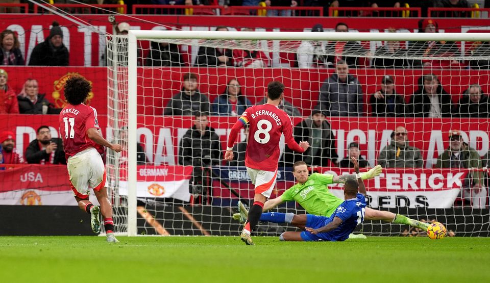 Joshua Zirkzee scores United’s fourth goal (Martin Rickett/PA)