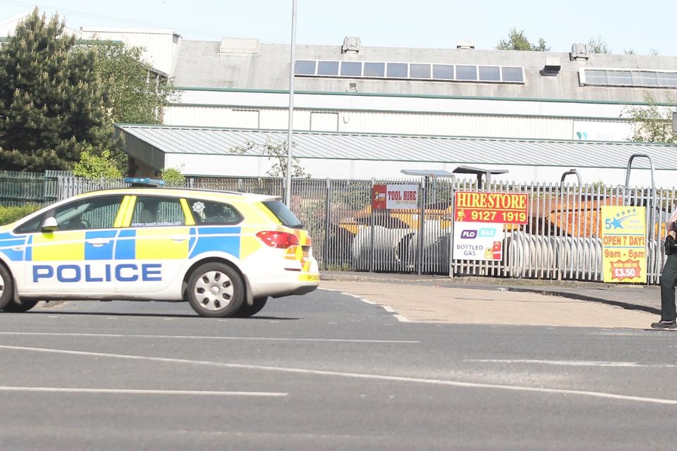 Police are at the scene of the shooting in the Balloo Link area of Bangor. PICTURE MATT BOHILL PACEMAKER PRESS