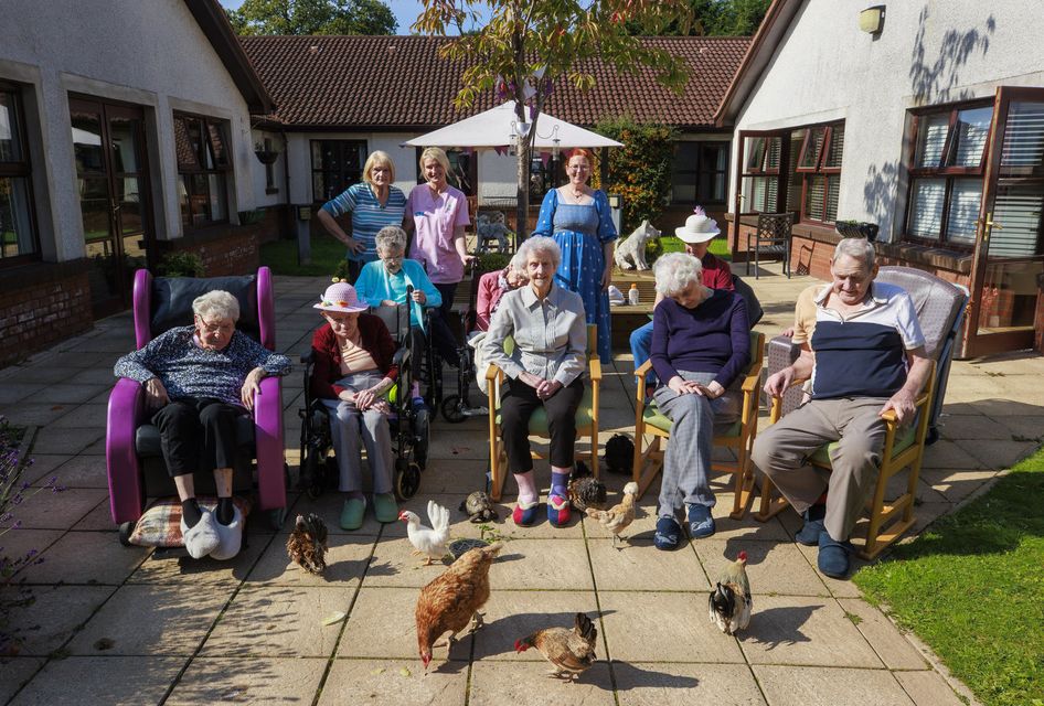 Seapatrick Care Home residents with Catherine Hoy and Sharon Bell (Liam McBurney/PA)