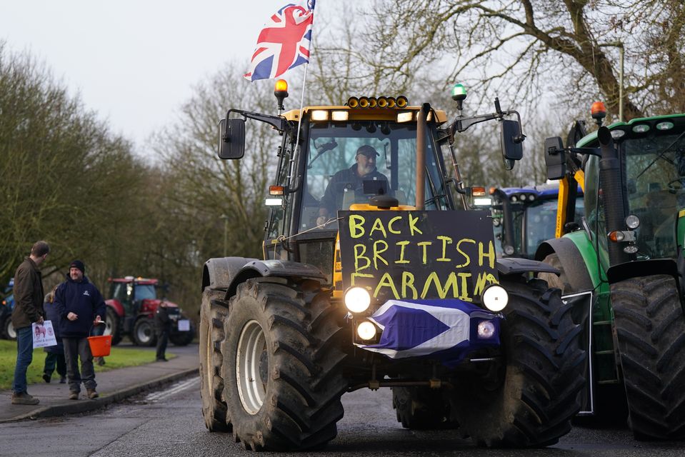 Farmers gathered to protest against Rachel Reeves’ budget (Jacob King/PA)