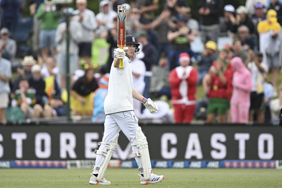 England’s Harry Brook gestures to the crowd as he leaves the field (Andrew Cornaga/AP)