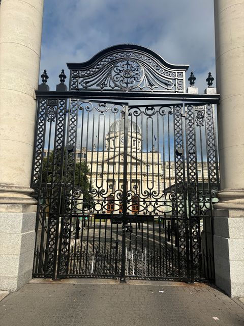 Damage was caused to gates outside Government Buildings in Merrion Street, Dublin (Cate McCurry/PA)