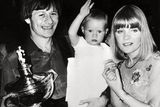 thumbnail: 17-05-1982, World Snooker Champion, Alex Higgins is saluted by his baby daughter Lauren with his wife Lynne, after a nail-biting battle against six-times champion Ray Reardon at Sheffield's Crucible Theatre.