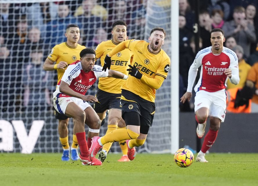 Myles Lewis-Skelly was sent off for a challenge on Matt Doherty (Nick Potts/PA)