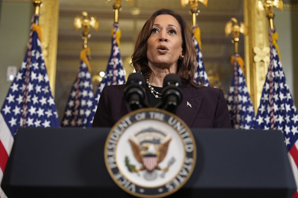 Kamala Harris speaks at the White House complex on Thursday (Julia Nikhinson/AP)