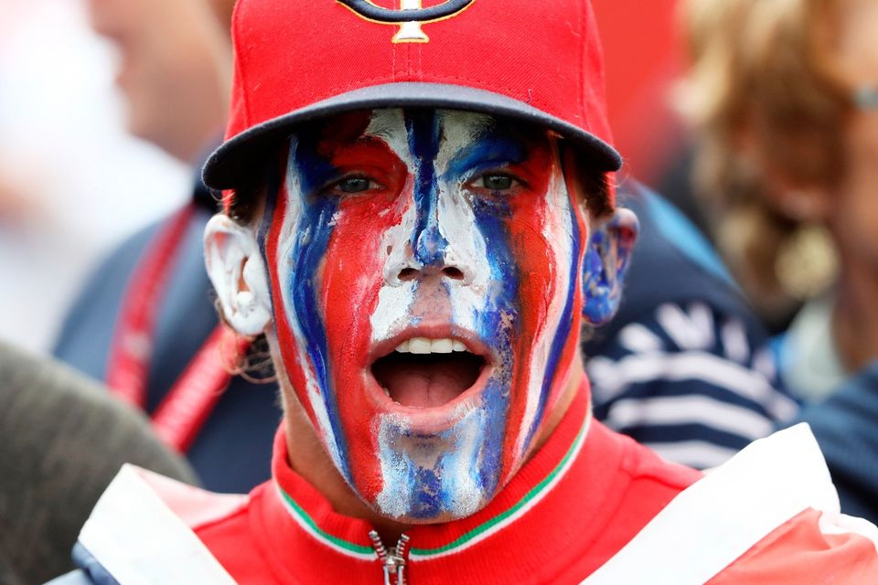 Atlanta Braves fan showing off his face paint