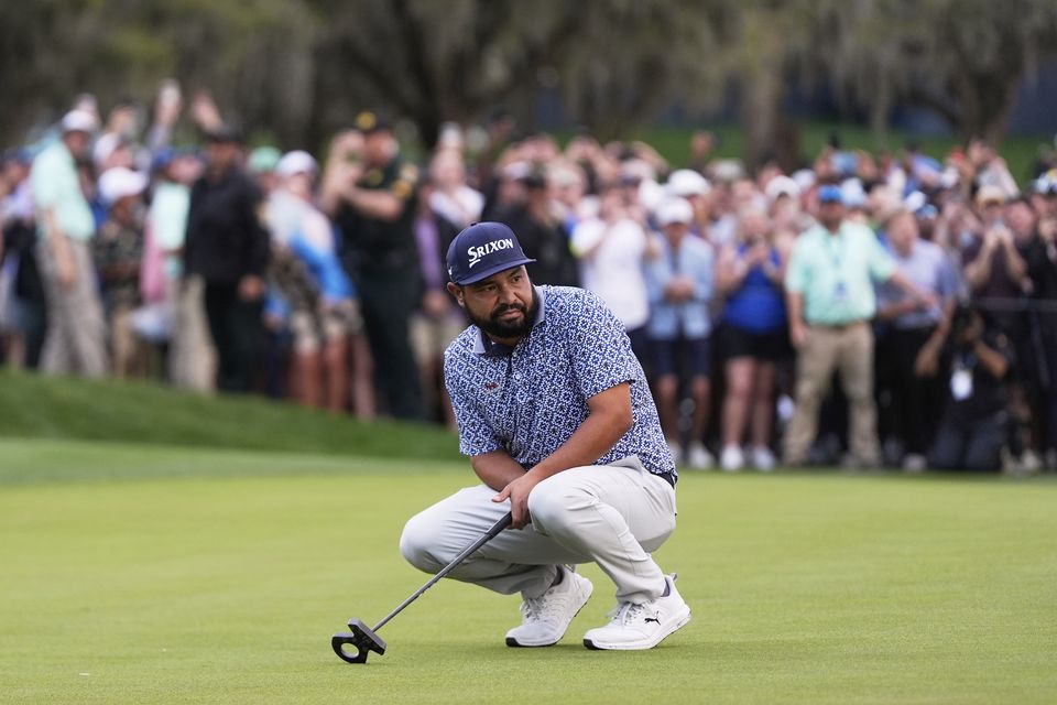 JJ Spaun went close to winning the tournament on the 18th green (Julia Demaree Nikhinson/AP)