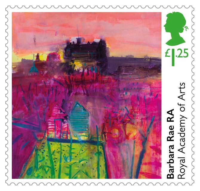 A Barbara Rae commissioned original artwork stamp to mark the 250th anniversary of the founding of the Royal Academy of Arts was issued by Royal Mail in 2018 (Royal Mail/PA)