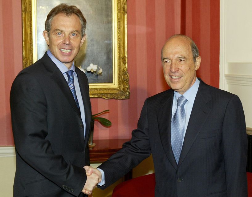 Costas Simitis with then prime minister Tony Blair in Downing Street in December 2003 (PA)