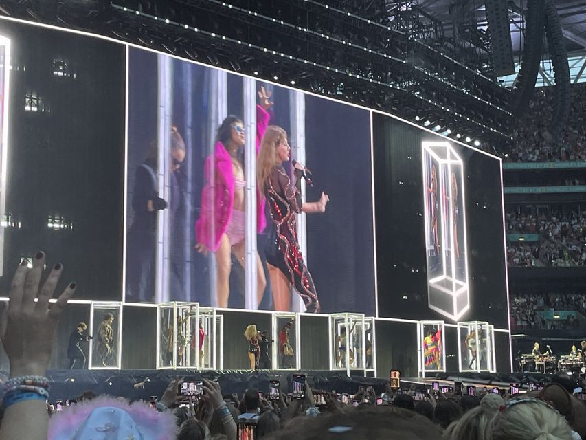 Taylor Swift at her Eras Tour at Wembley Stadium in London.  (George Thompson/PA)