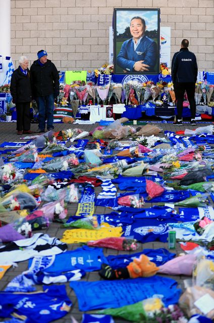 Tributes left for Vichai Srivaddhanaprabha after the crash (Mike Egerton/PA)