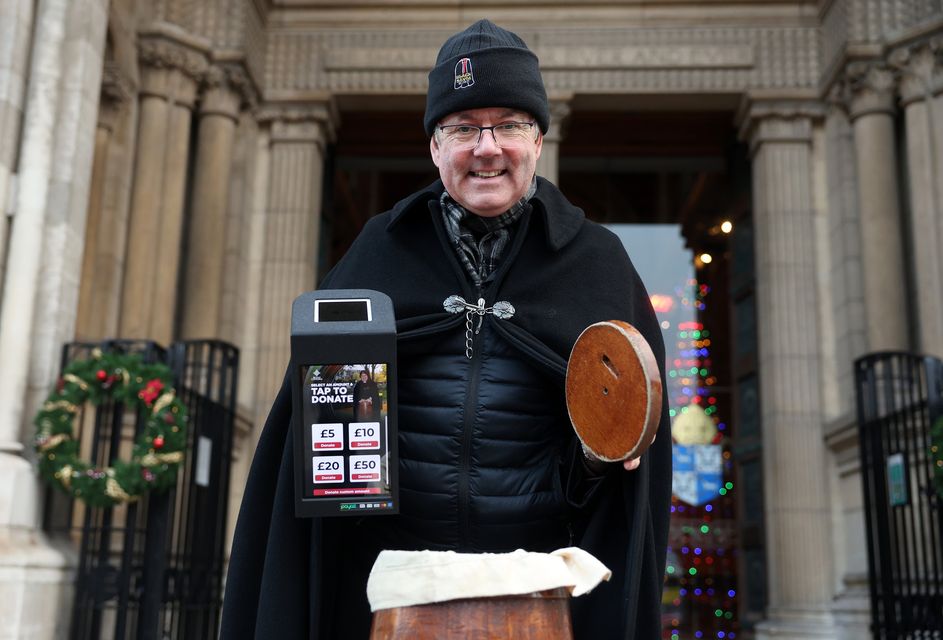 Dean of Belfast, the Very Rev Stephen Forde, during his Black Santa sit-out at St Anne's Cathedral. Pic: Presseye