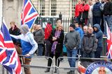 thumbnail: Loyalist protesters at Belfast City Hall after the St Patrick's Day Carnival parade in Belfast city centre. Picture by Press Eye
