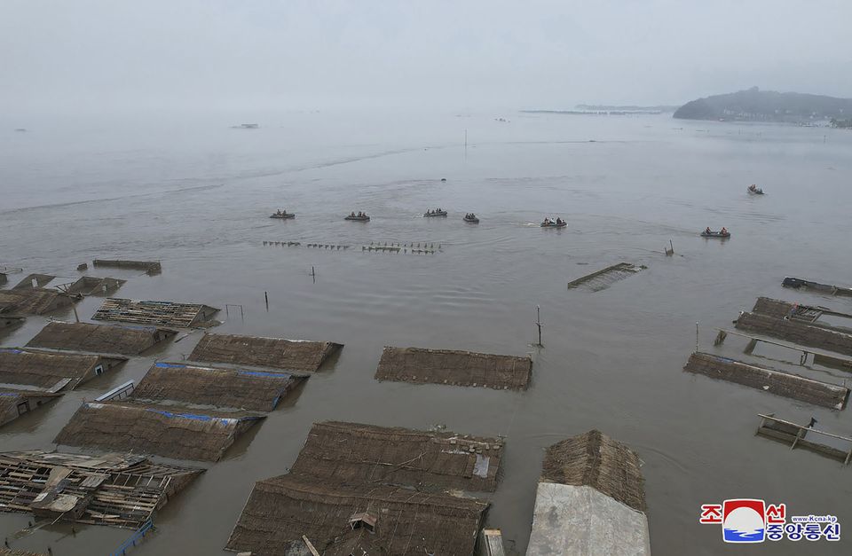 A flood-hit area in Sinuiju city, North Phyongan province, North Korea (Korean Central News Agency/Korea News Service via AP)