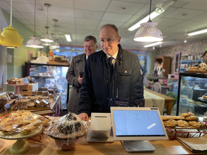 Micheal Martin inside a cafe in Gorey (Grainne Ni Aodha/PA)