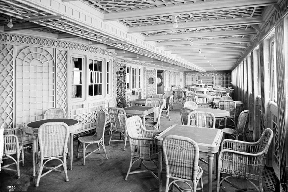 Titanic first class cafe parisienne. Photograph © National Museums Northern Ireland. Collection Harland & Wolff, Ulster Folk & Transport Museum