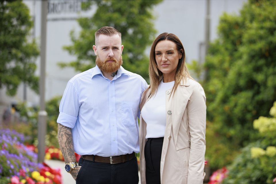 Claire Hayes, sister of Alan Radford, who was killed in the Omagh bomb, with her husband Jony Hayes, at the Strule Arts Centre in Omagh last July (Liam McBurney/PA)